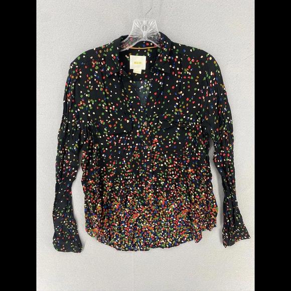 Antrophology Maeve Button Down Women’s 4 Black Wynwood Confetti Polka Dot Blouse - Picture 1 of 9